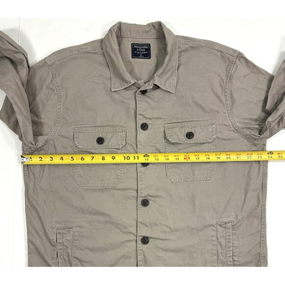 Abercrombie & Fitch Mens Shirt Jacket Sz XL Distressed Khaki Canvas Vtg Shacket - Picture 8 of 9